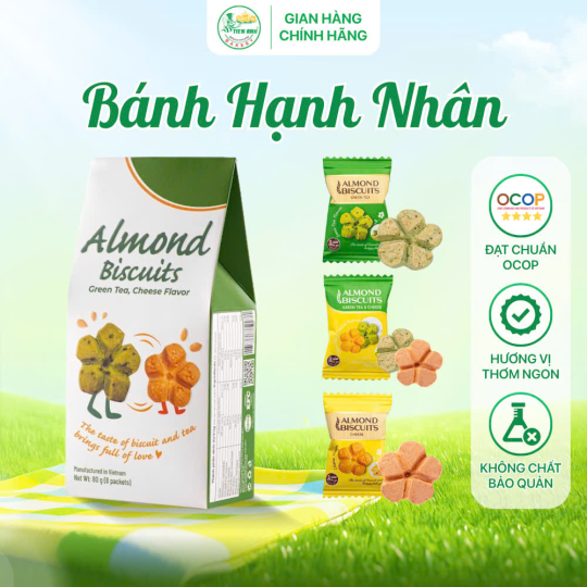 Bánh Hạnh Nhân Trà Xanh, Phô Mai - Hộp giấy 80g